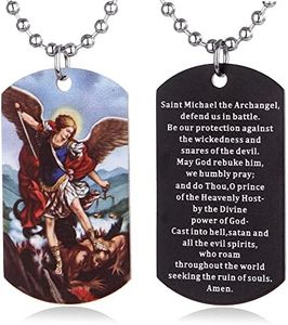 FAYERXL St Michael Necklace for Men,Personalized Black Dog Tag Necklace Gift for Men,Archangel Michael Protection Amulet Pendant Necklace Catholic Jewelry (Colorful Saint Michael Archangel)