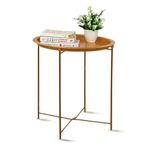 Finiky Metal Portabrew Foldable Coffee Table | Tea Table/Teapoy/Plant Stand for Home | for Indoor & Outdoor | Bed Side Table/Center Table/Snack Serving Table | Round Table Golden