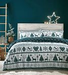 Homemaker Bedding Christmas Duvet Set Teal White Reindeer Stag Hearts Xmas Trees Festive Quilt Cover (King)