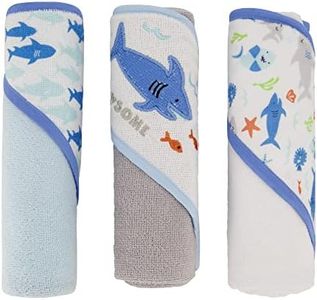 Cudlie Buttons & Stitches Baby Boy 3 Pack Rolled/Carded Hooded Towels in Jawsome Print