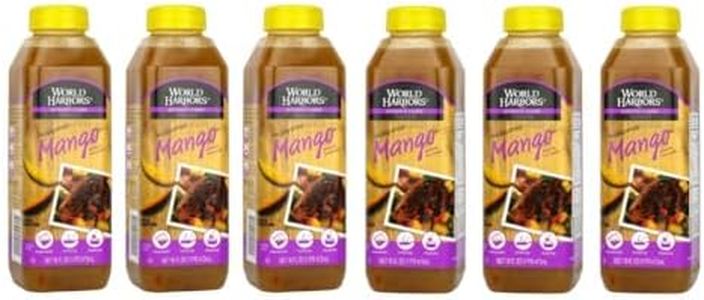 World Harbors Island Mango Sauce & Marinade - Low-Calorie, Sweet & Tangy Perfect Sauce for Chicken, Fish, Beef, Wings, Dipping, Stir-Frying, Salad Dressing. Made in USA 16-Fl Oz Bottle (Pack of 6)