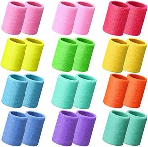 Lenwen Neon Gymnastics 4 Inch Cotton Sweatbands 24 Pcs - Wrist Support Arm Bands for Sports, Football, Working Out (Men, Women, Kids)