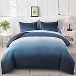 Gradient Blue and White Duvet Cover King Size, Soft Microfiber Bedding Set with Zipper Closure for Teen Boys Girls Adults (King,220x230cm)