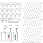 Lusy DM 150 Pcs Acrylic Keychain Blanks Set Including 50 Pcs Rectangle Acrylic Blanks (2 x 8cm) 50 Pcs Key Rings and 50 Pcs Jump Rings Rectangle Acrylic Ornament Blanks for Vinyl and DIY Craft