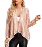 GRACE KARIN Trendy Sequin Shiny Jacket Formal Cardigan for Women's Elegant Wedding Guest Club Prom Cocktail Jacket Pink Gold XL