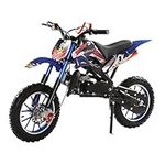 Gas Power Motocross Bike for Kids 49cc 2-Stroke Kids Dirt Bike Gas Powered Motocross Dirt Bike Off Road Mini Motorcycle Pocket Motorbike with Front Rear Disc Brakes Birthday Gift for Boys Girls (Blue)