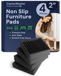 CasterMaster Non Slip Furniture Pads- 2x2 Square Rubber Anti Skid Caster Cups, Leg Coasters- Couch, Chair, Feet, and Bed Stoppers- Anti-Sliding Floor Protectors for Furniture (Set of 4) Black