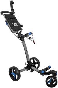Axglo V2 | 3-Wheel Golf Push Cart | Lightweight Compact | Swivel Front Wheel | Hand Brake | One-Step Folding | Dual Braking | Large Storage | Adjustable Handle | Cup & Umbrella Holder | Grey/Blue