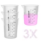 Labvida 3PCS Plastic Beakers, Vol.1000ml(33.82oz) Stackable Measuring Cup with Black Scale line, Plastic Pitcher PP material Ideal for Science Activities and Household Use, LVB016