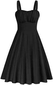 Belle Poque Women's Summer Dresses 1950s Style Sleeveless Black Vintage Sun Dress for Women Black Large