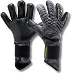 Storelli Electric Goalkeeper Gloves, High-Impact Hand Protection with 5 Removable Finger Spines, German Contact Latex, Wrist Strap, Extended Cuff, Youth & Adults, Unisex, 1 Pair, Black Charge, Size 6