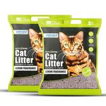 PETOSKA Activated Cat Litter- 10Kg | Lemon Fragrance | Scoopable Bentonite Clay Cat Litter | Advanced Clumping Scented Litter Sand | 99.9% Dust Free | Natural | Odour Control Pack of 2