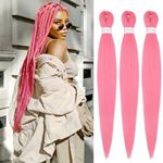 Sold by IXIMII 3 packs Pink Braiding Hair Pre Stretched 30 inch Pre-Stretched Kanekalon Braiding Hair Long Straight Crochet Braids Soft Yaki Texture Synthetic Hair Extensions Hot Water Setting