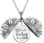 Sunflower Pendant Locket Necklace for Women Men Keep Fucking Going Necklace for Daughter Son Inspirational Sunflower Necklaces for Women Girls Christmas Birthday Gifts