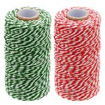 KINGLAKE Butchers Twine String for Crafts, 2mm Green Red and White String, 200m Bakers Twine Craft Cotton String for Kitchen Cooking Meat, Christmas String for Gift Wrapping, Crafting, Gardening