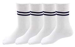 RC. ROYAL CLASS Boys & Girls White Colour with Blue Strips Cotton Calf Length School Socks (Pack of 4 Pairs)(10-11 Years)