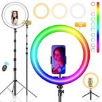 12" Ring Light with Tripod Stand & Phone Holder Tall 73.2"/186cm, PEYOU 3 in 1 Ringlight Selfie Stick with 3 Normal Colors, 26 RGB Modes & 8 Brightness for YouTube/TikTok/Live Sreaming/Makeup