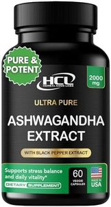 Organic Ashwagandha Capsules 2000 MG Root Powder Extract with Black Pepper & Lemon Balm 2 Month Supply - Natural Way to Relieve Stress