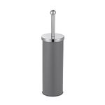 Novel Solutions Bathroom Toilet Brush and Holder, Simple and Modern Matt Grey Finish, Durable Stainless Steel Handle with Round Lid and Strong Dense Bristles, Powder Coated Steel, One Size