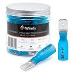 150 PCS Wirefy Male Spade Connectors - Heat Shrink Spade Connector Kit - Quick Disconnect Wire Connectors - Electrical Spade Terminals - Blue 16-14 Gauge