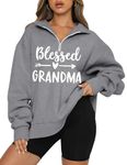 JINTING Grandma Sweatshirt for Women Blessed Grandma Letter Print Shirt Halloween Nana Long Sleeve Pullover Tops V Neck, Grey, Medium