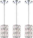 CALDION Chrome Crystal Pendant Light, Mini Modern Pendant Lights, Adjustable Hanging Ceiling Light Fixtures for Kitchen Island Dining Room Bedroom Hallway Bar (3 Pack)