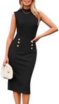 GRACE KARIN Black Dress for Women Button Down Dress Business Work Dress Sleeveless Bodycon Midi Dress L