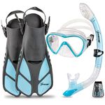 Seavenger Adult Diving Snorkel Set- Dry Top Snorkel/Trek Fin/Single Len Mask/Gear Bag- Blue/red/Yellow/Black/bs (Gray/Dodger Blue, XS/XXS - Size 1 to 4 or Children 10-13)
