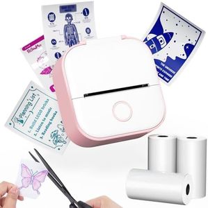 Memoqueen Pocket Printer T02 Mini Sticker Thermal Printer, Thermanote Printing for DIY Journal, Study Notes, Memos, Photo, Ideal for Kids, Compatible with iOS & Android, Pink