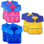 Zkptops 6 Pack Kids Art Smock Colorful Waterproof Children Art Aprons Artist Painting Aprons with Long Sleeve 3 Roomy Pockets for Age 3-8 Years