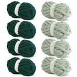 HOMBYS 8 Pack Assorted Chunky Yarn for Crocheting,Super Bulky Large Soft Fluffy Yarn,Plush Fuzzy Yarn,Thick Chenille Yarn for Hand Knitting/Arm Knitting,4 Green & 4 Dark Green(27yds,8 oz Each Skein)