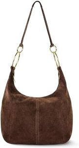 Italian Genuine Suede Hobo Bag for Women with Zippered Closure and Ring Handle Hardware | Large Shoulder Handbag (Chocolate)