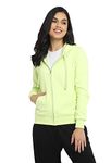 Alan Jones Clothing Women's Cotton Solid Front Zipper Regular Hooded Sweatshirt (Neon Green_M)