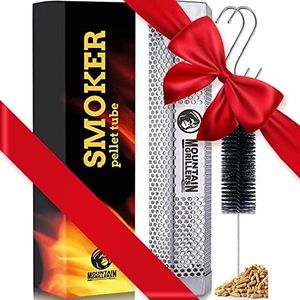 Mountain Grillers Pellet Smoker Tube 5-Hour Smoke Tube Generator for Hot & Cold Smoking Grill - BBQ Grill Stick Made From Heavy-Duty Rustproof Stainless Steel 12-Inc) Includes Hanging Hook & Cleaning