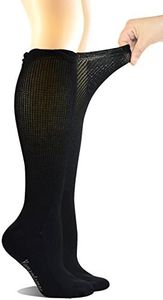 Yomandamor 4 Pack Women's Bamboo Diabetic Socks with Seamless Toe Non-binding Lace Knee High Circulatory Socks