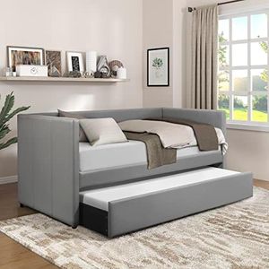 Lexicon Adeline Faux Leather Upholstered Daybed and Trundle, Twin, Gray