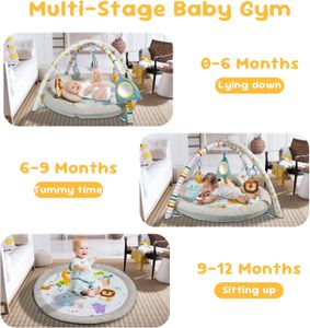 Baby Activity Gym Play Mat with Hanging Toys & Tummy Time Pillow – Newborn Floor Play