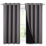 NICETOWN 100% Blackout Curtains with Black Liners, Thermal Insulated Full Blackout 2-Layer Lined Drapes, Noise Cancellation Window Draperies for Dining Room (Grey, 2 Panels, 52-inch W by 54-inch L)