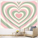 Cute Pink Aesthetic Tapestry For Bedroom, Girl Pink Green Red Heart Shaped 2000s Hippie Wall Decor Tapestries, Tapestry Wall Hanging for Home College Dorm Living Room, Woman Teen Girls Room Art