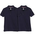 French Toast Little Girls' Short Sleeve Stretch Pique Polo-2 Pack, Navy, S