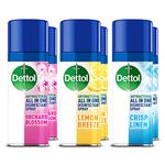 Dettol All-in-One Disinfectant Spray Pack of 6 Antibacterial Disinfectant Spray, 2 x Lemon Breeze, 2 x Crisp Linen and 2 x Orchard Blossom