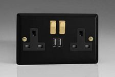 Varilight Vogue Collection Matt Black 2 Gang 13 Amp Single Pole Switched Socket + 2 x 5V DC 2100mA USB Charging Ports