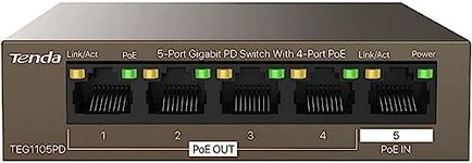 Tenda PoE powered Switch, 5-Port Gigabit PoE Switch without Power Adapter, up to 15 W for each PoE port and 30 W for all PoE ports, PoE Extender for IP Camera and Access Point (TEG1105PD)