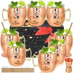 Moscow Mule Mug Set of 8 Copper Plated Stainless Steel Mug 18oz with 1/0.5oz Double Jigger Perfect for Cold Drink