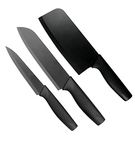 HEXONIQ® Stainless Steel Kitchen Knife Meat Cleaver, Chef Knife, Santoku Paring Knife Vegetable Cutting & Chopping Sharp Blade, Ergonomic Handle for Home Kitchen Restaurant, Black, Pack of 3