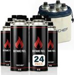 TECHEF 24 Pack x 8oz Butane Gas Fuel Canisters Cylinders Tin with Dual Safety System for Portable Gas Stoves, Camping Stoves, Gas Burners, Cooking Torch, UL Listed, Made in Korea