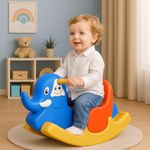 Kidsmate Rolling Elephant Ride-On Rocker for Toddlers | Safe & Fun Rocking Toy for Boys & Girls Aged 12–36 Months | Sturdy Build, Bright Colors – Blue, Red & Yellow | 25kg Weight Capacity