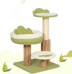 KAMABOKO 33.5" Cute Cat Tree, Green Cat Tree for Indoor Cats, Aesthetic Cat Tower with Teddy Fleece, Unique Cat Furniture for Small Space - Perfect for Old Cats and Kittens