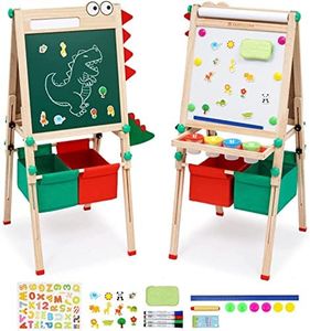 Kids Easel with Paper Roll Double-Sided Whiteboard & Blackboard Standing Easel with Art Accessories for Kids and Toddlers