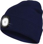 Bosttor LED Beanie Hat with Light, Rechargeable Headlamp Cap, Unisex Winter Warm Knitted Hats, Headlight Flashlight for Running Hiking Camping,Tech Gifts for Men Women Handyman Teens Navy Blue